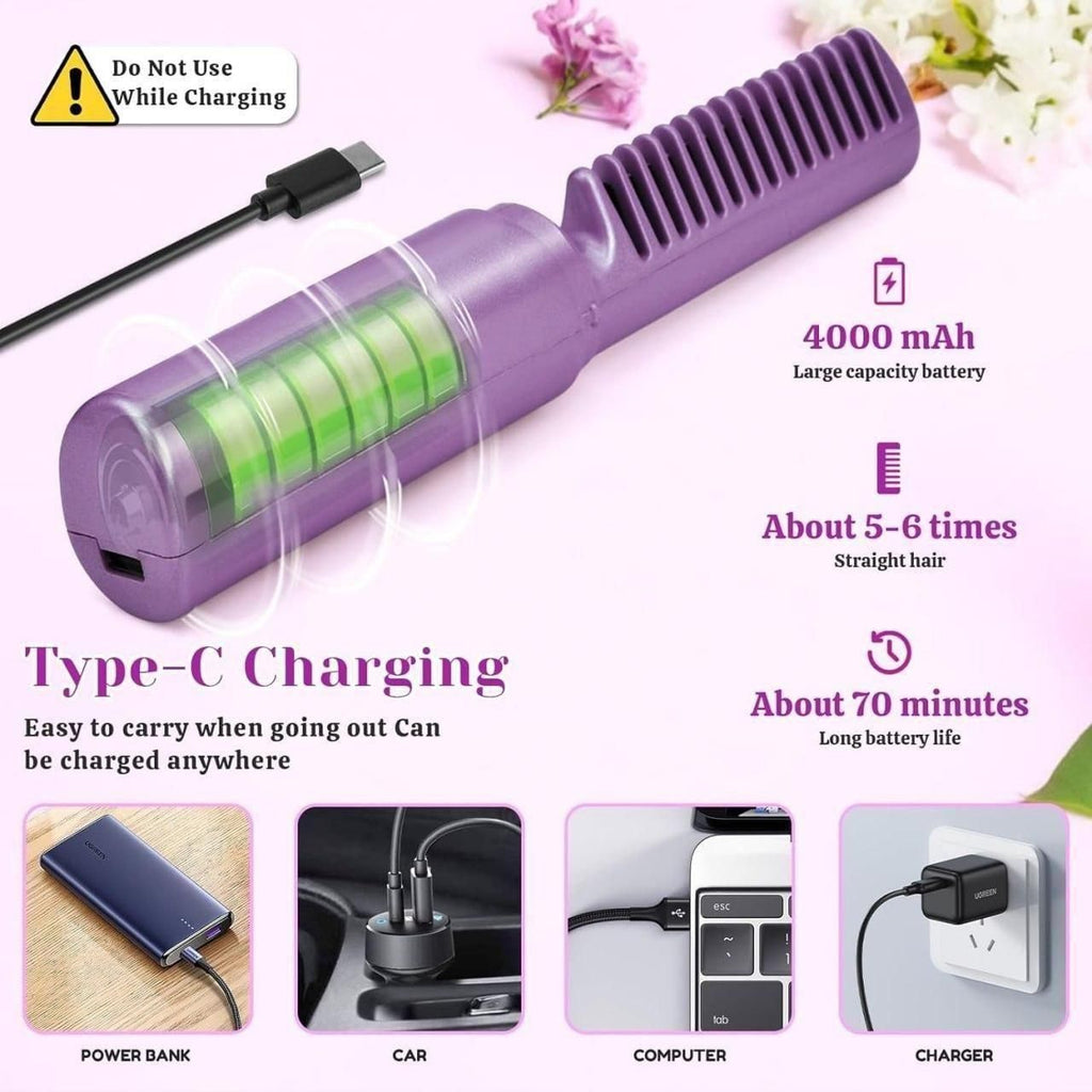 Portable Electric Hair Straightener Comb Brush
